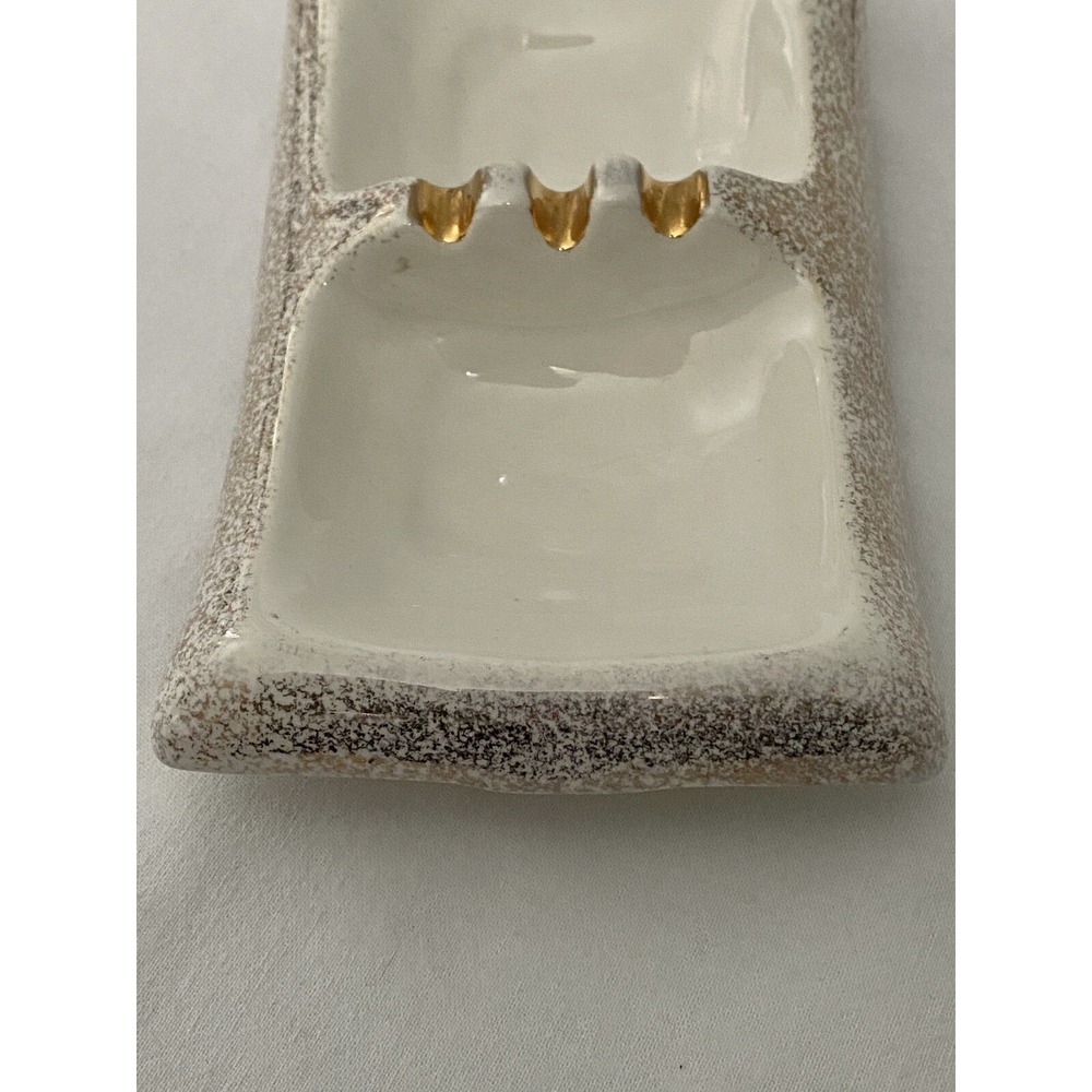 Vintage Ash Tray 24k GOLD White Atomic Eames Rectangle MCM - Picture 6 of 10